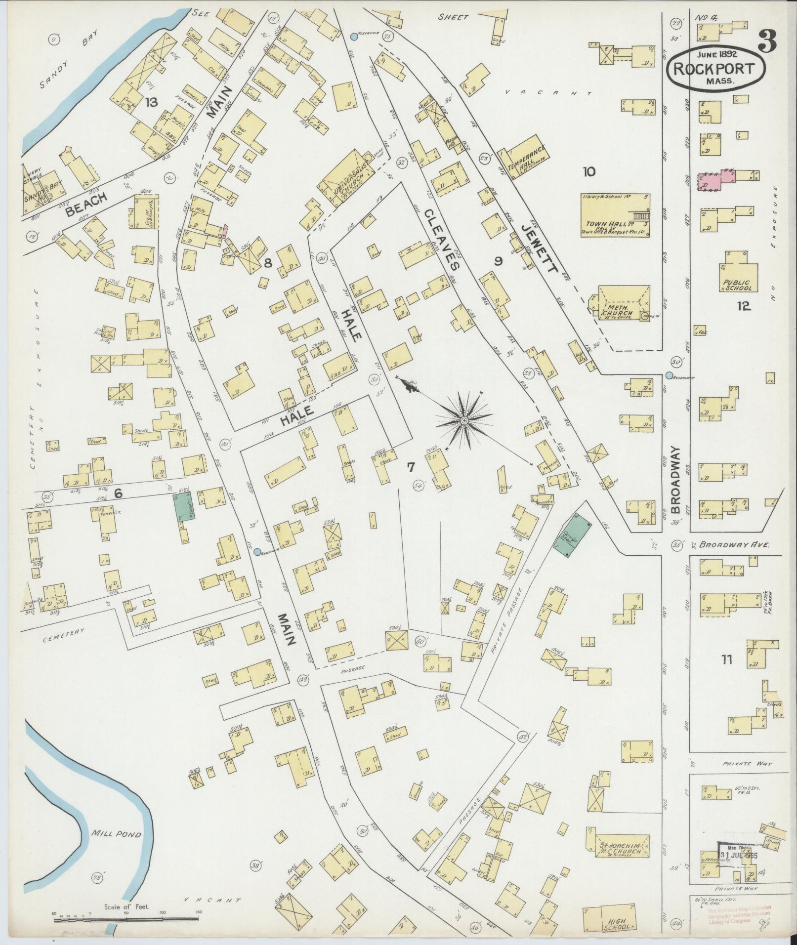 Sanborn Fire Insurance Map from Rockport, Essex County, Massachusetts (1892), Sheet #0003 - Historic Sanborn Fire Insurance Map Print, vintage old map wall art, antique decor, genealogy gift, Massachusetts Massachusetts map