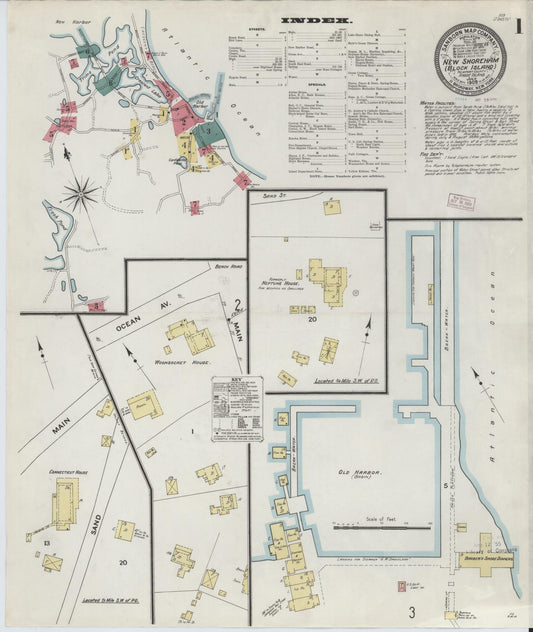 Sanborn Fire Insurance Map from New Shoreham, Newport County, Rhode Island (1909), Sheet #0001 - Historic Sanborn Fire Insurance Map Print, vintage old map wall art, antique decor, genealogy gift, Rhode Island Rhode Island map
