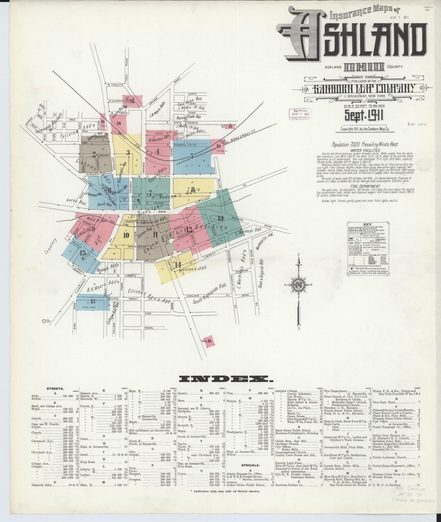Sanborn Fire Insurance Map from Ashland, Ashland County, Ohio (1911), Sheet #0001 - Historic Sanborn Fire Insurance Map Print, vintage old map wall art, antique decor, genealogy gift, Ohio Ohio map