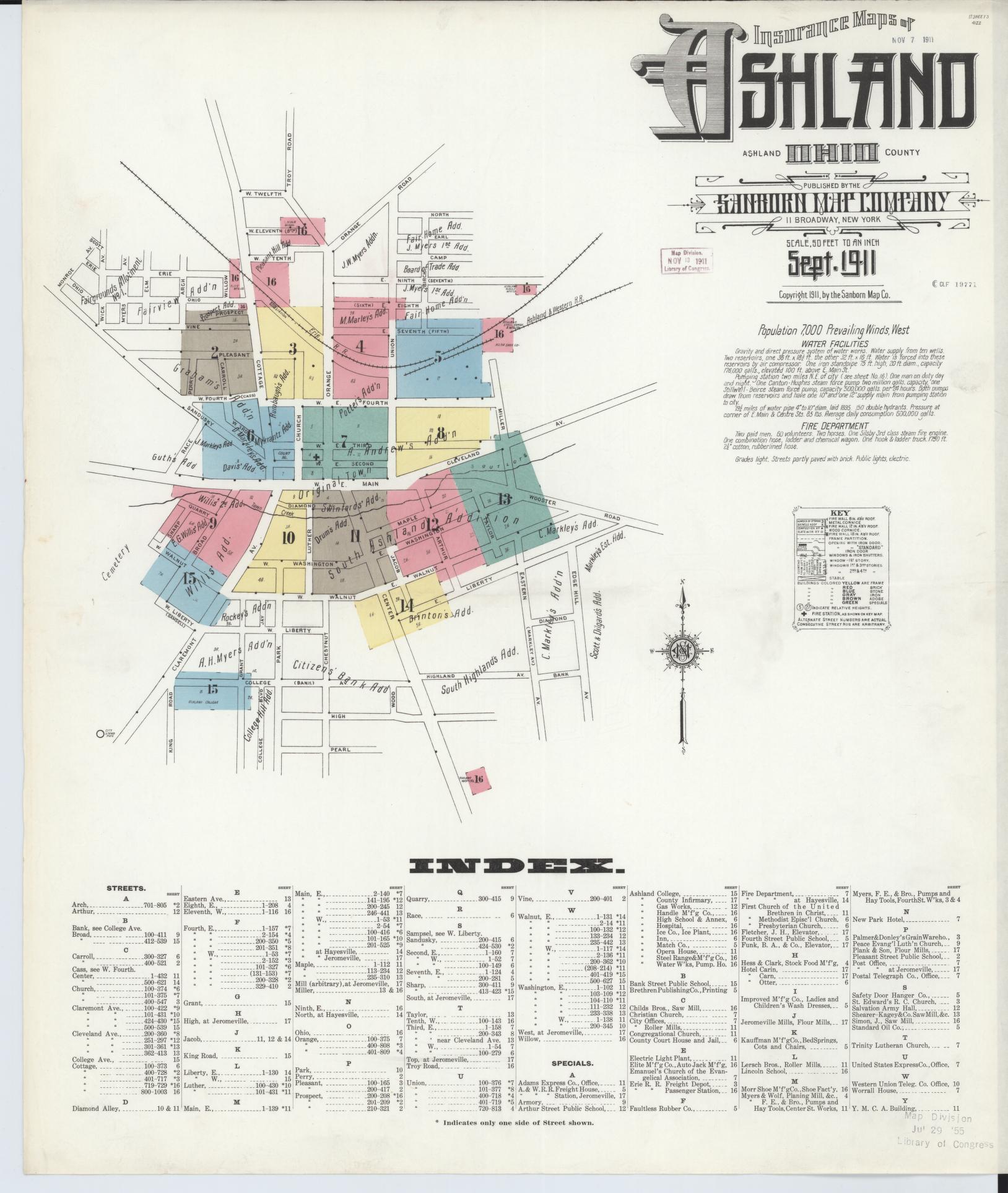 Sanborn Fire Insurance Map from Ashland, Ashland County, Ohio (1911), Sheet #0001 - Historic Sanborn Fire Insurance Map Print, vintage old map wall art, antique decor, genealogy gift, Ohio Ohio map