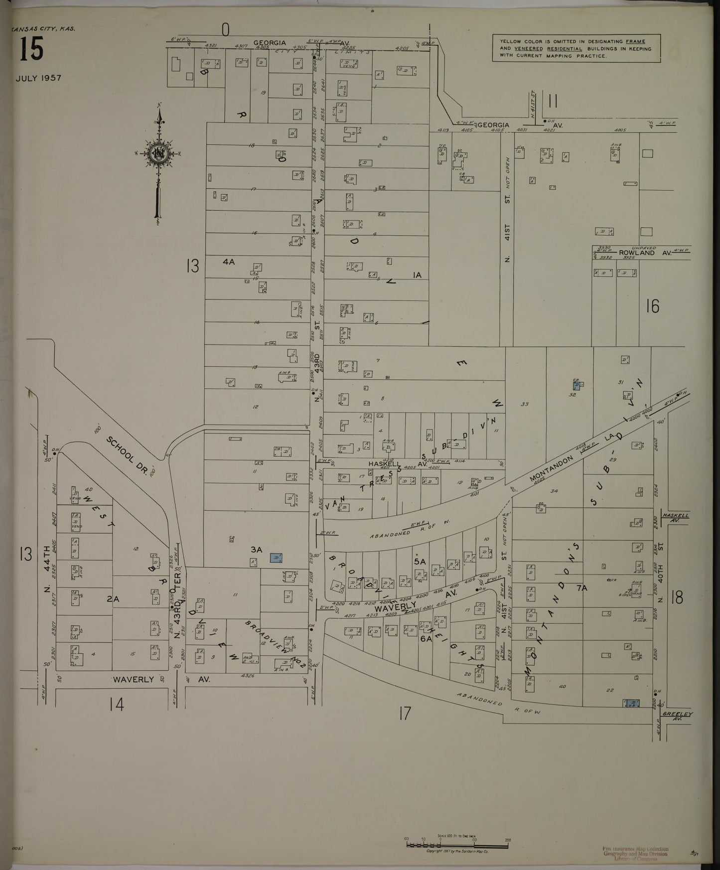 Sanborn Fire Insurance Map from Kansas City, Wyandotte County, Kansas (1957), Sheet #0015 - Complete Map Set gallery image, historic Sanborn map, vintage wall art, Kansas Kansas
