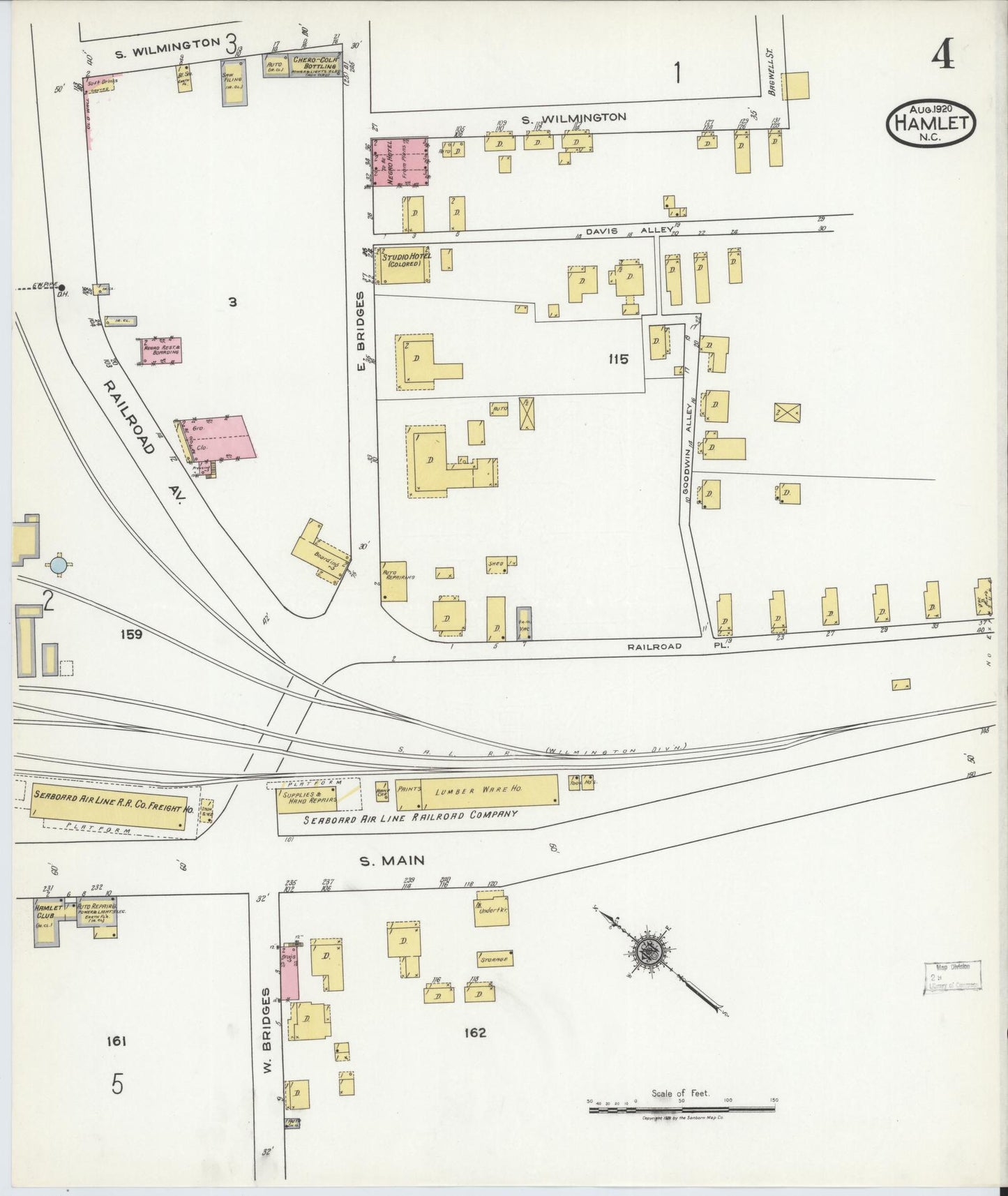 Sanborn Fire Insurance Map from Hamlet, Richmond County, North Carolina (1920), Sheet #0004 - Historic Sanborn Fire Insurance Map Print, vintage old map wall art, antique decor, genealogy gift, North Carolina North Carolina map