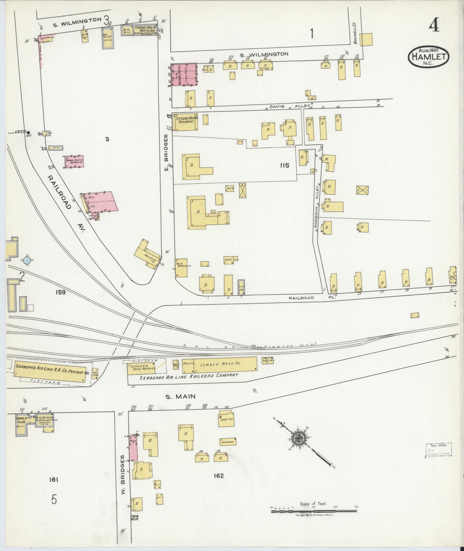Sanborn Fire Insurance Map from Hamlet, Richmond County, North Carolina (1920), Sheet #0004 - Historic Sanborn Fire Insurance Map Print, vintage old map wall art, antique decor, genealogy gift, North Carolina North Carolina map