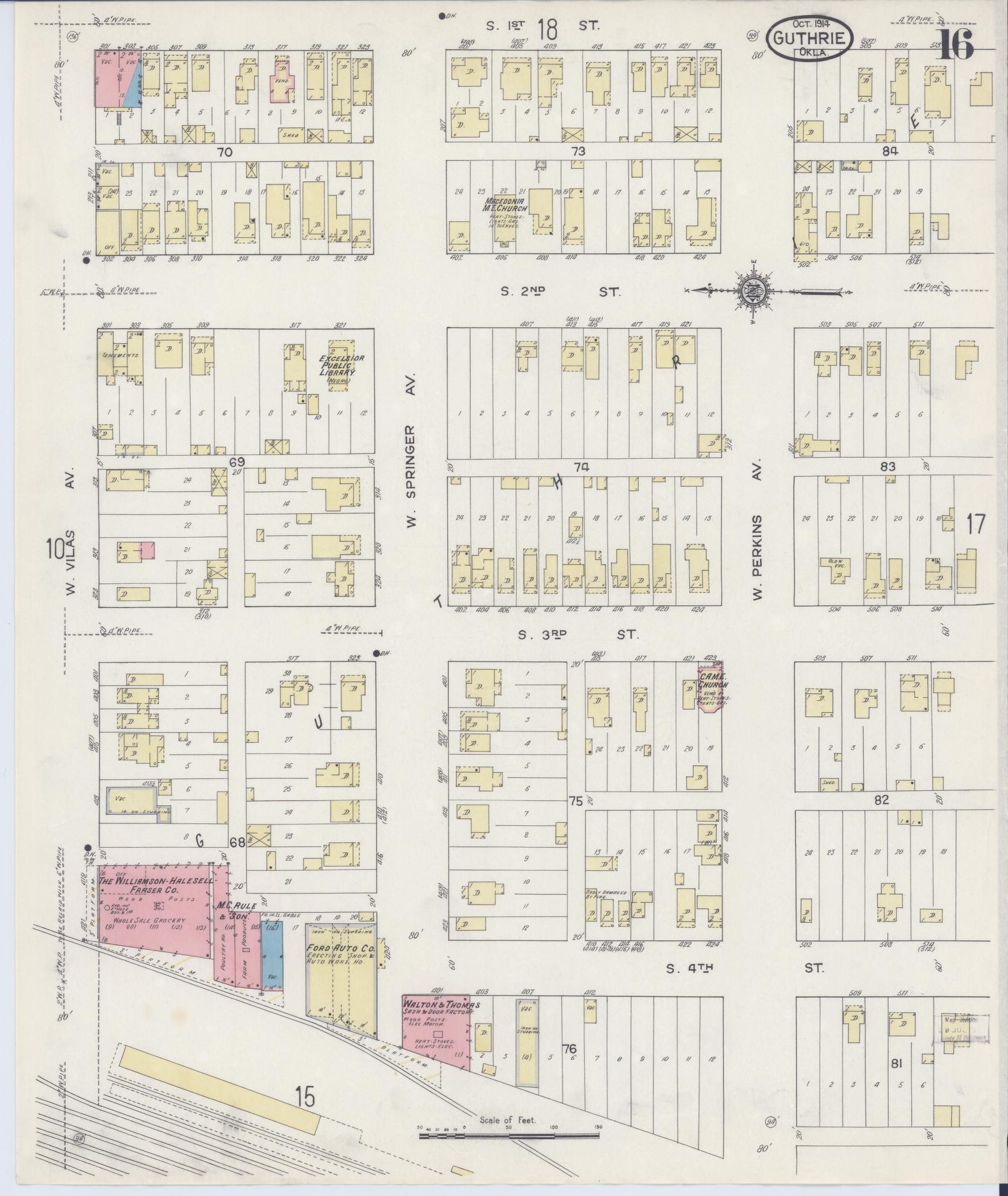Sanborn Fire Insurance Map from Guthrie, Logan County, Oklahoma (1914), Sheet #0016 - Historic Sanborn Fire Insurance Map Print, vintage old map wall art, antique decor, genealogy gift, Oklahoma Oklahoma map