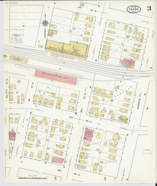 Sanborn Fire Insurance Map from Fargo, Cass County, North Dakota (1916), Sheet #0003 - Historic Sanborn Fire Insurance Map Print, vintage old map wall art, antique decor, genealogy gift, North Dakota North Dakota map