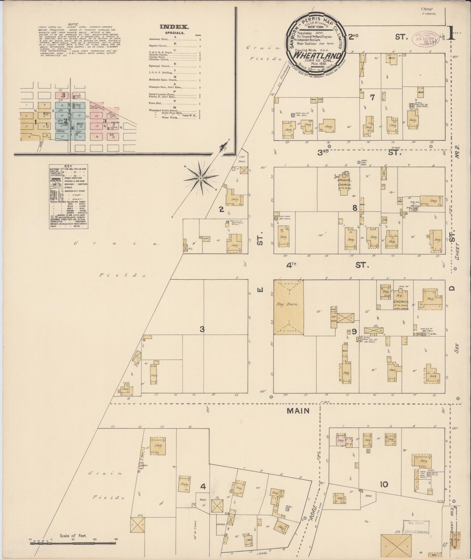 Sanborn Fire Insurance Map from Wheatland, Yuba County, California (1890), Sheet #0001 - Complete Map Set gallery image, historic Sanborn map, vintage wall art, California California