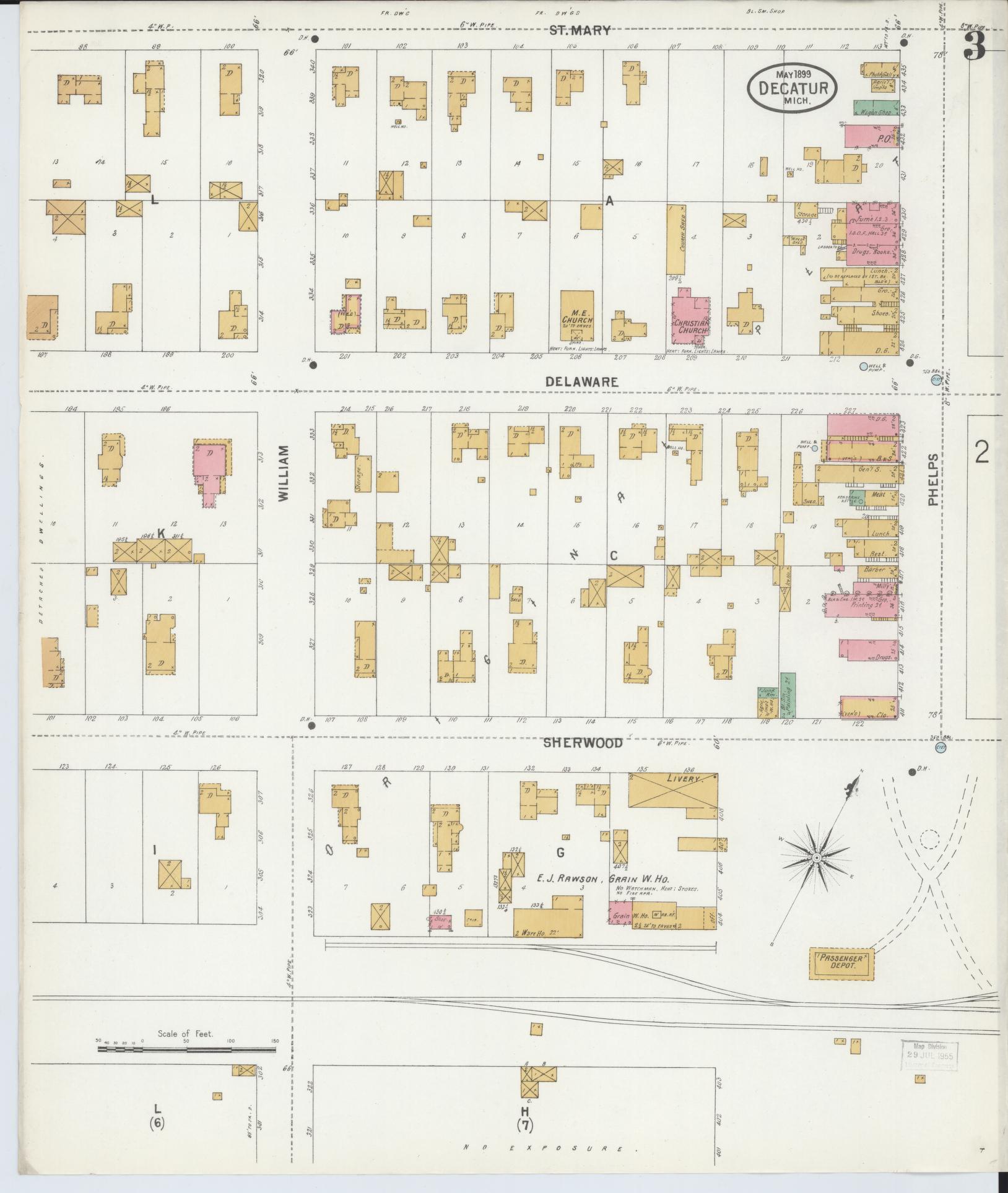 Sanborn Fire Insurance Map from Decatur, Van Buren County, Michigan (1899), Sheet #0003 - Complete Map Set gallery image, historic Sanborn map, vintage wall art, Michigan Michigan