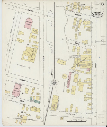 Sanborn Fire Insurance Map from Bangor, Penobscot County, Maine (1889), Sheet #0003 - Complete Map Set gallery image, historic Sanborn map, vintage wall art, Maine Maine