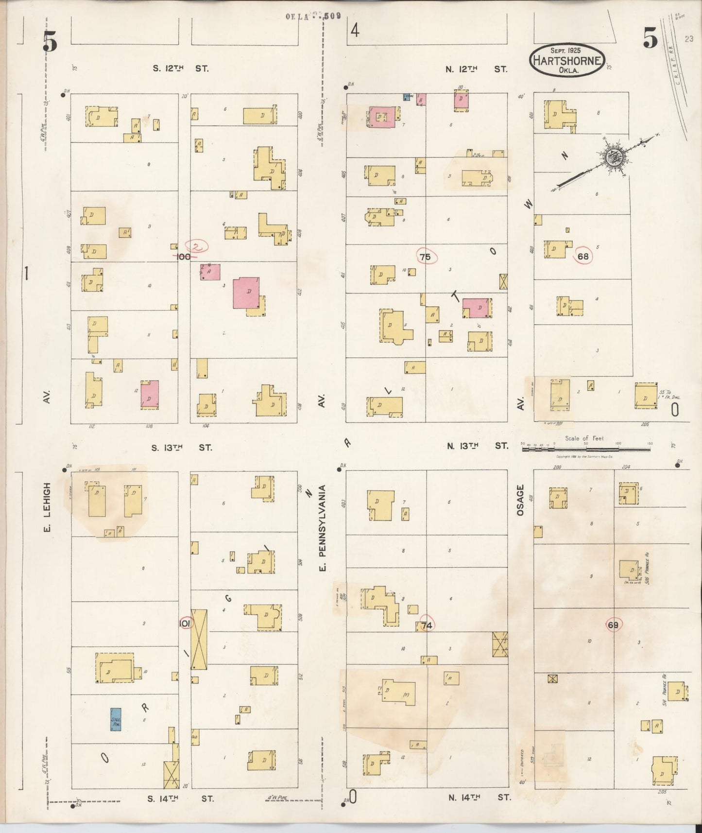 Sanborn Fire Insurance Map from Hartshorne, Pittsburg County, Oklahoma (1937), Sheet #0005 - Historic Sanborn Fire Insurance Map Print, vintage old map wall art, antique decor, genealogy gift, Oklahoma Oklahoma map