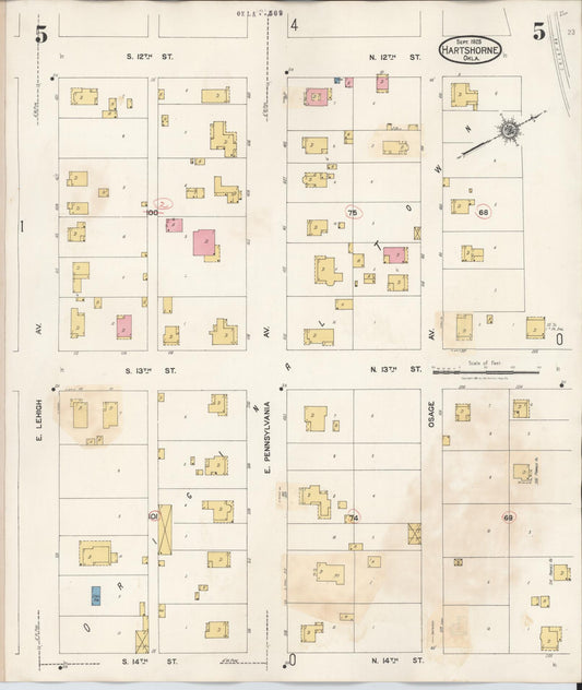 Sanborn Fire Insurance Map from Hartshorne, Pittsburg County, Oklahoma (1937), Sheet #0005 - Historic Sanborn Fire Insurance Map Print, vintage old map wall art, antique decor, genealogy gift, Oklahoma Oklahoma map