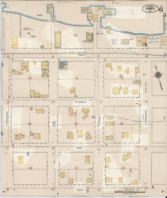 Sanborn Fire Insurance Map from Rainier, Columbia County, Oregon (1931), Sheet #0006 - Historic Sanborn Fire Insurance Map Print, vintage old map wall art, antique decor, genealogy gift, Oregon Oregon map