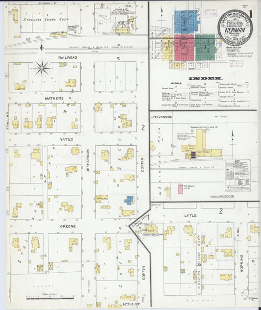 Sanborn Fire Insurance Map from Newman, Douglas County, Illinois (1909), Sheet #0001 - Historic Sanborn Fire Insurance Map Print, vintage old map wall art, antique decor, genealogy gift, Illinois Illinois map