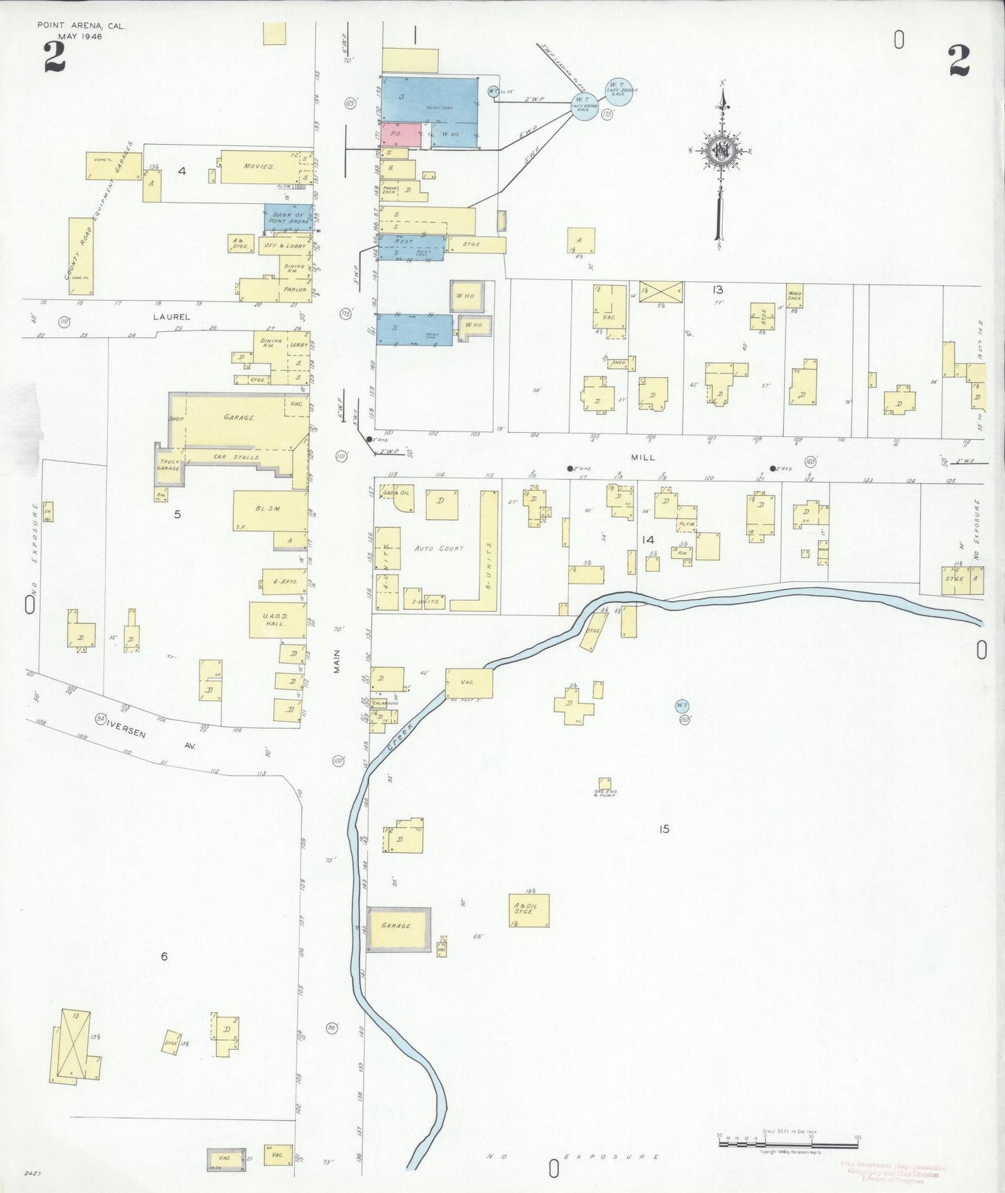 Sanborn Fire Insurance Map from Point Arena, Mendocino County, California (1946), Sheet #0002 - Complete Map Set gallery image, historic Sanborn map, vintage wall art, California California