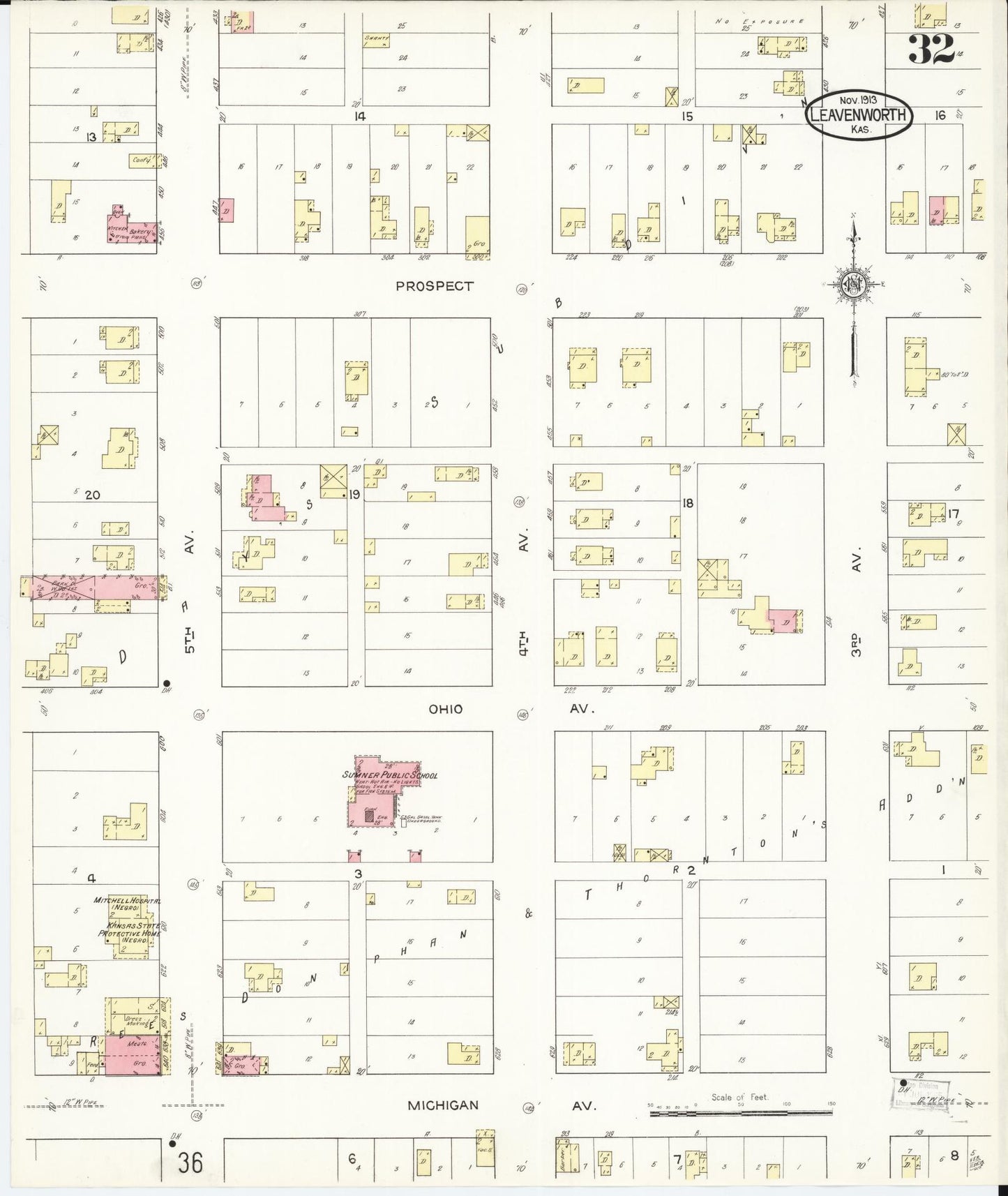 Sanborn Fire Insurance Map from Leavenworth, Leavenworth County, Kansas (1913), Sheet #0033 - Complete Map Set gallery image, historic Sanborn map, vintage wall art, Kansas Kansas