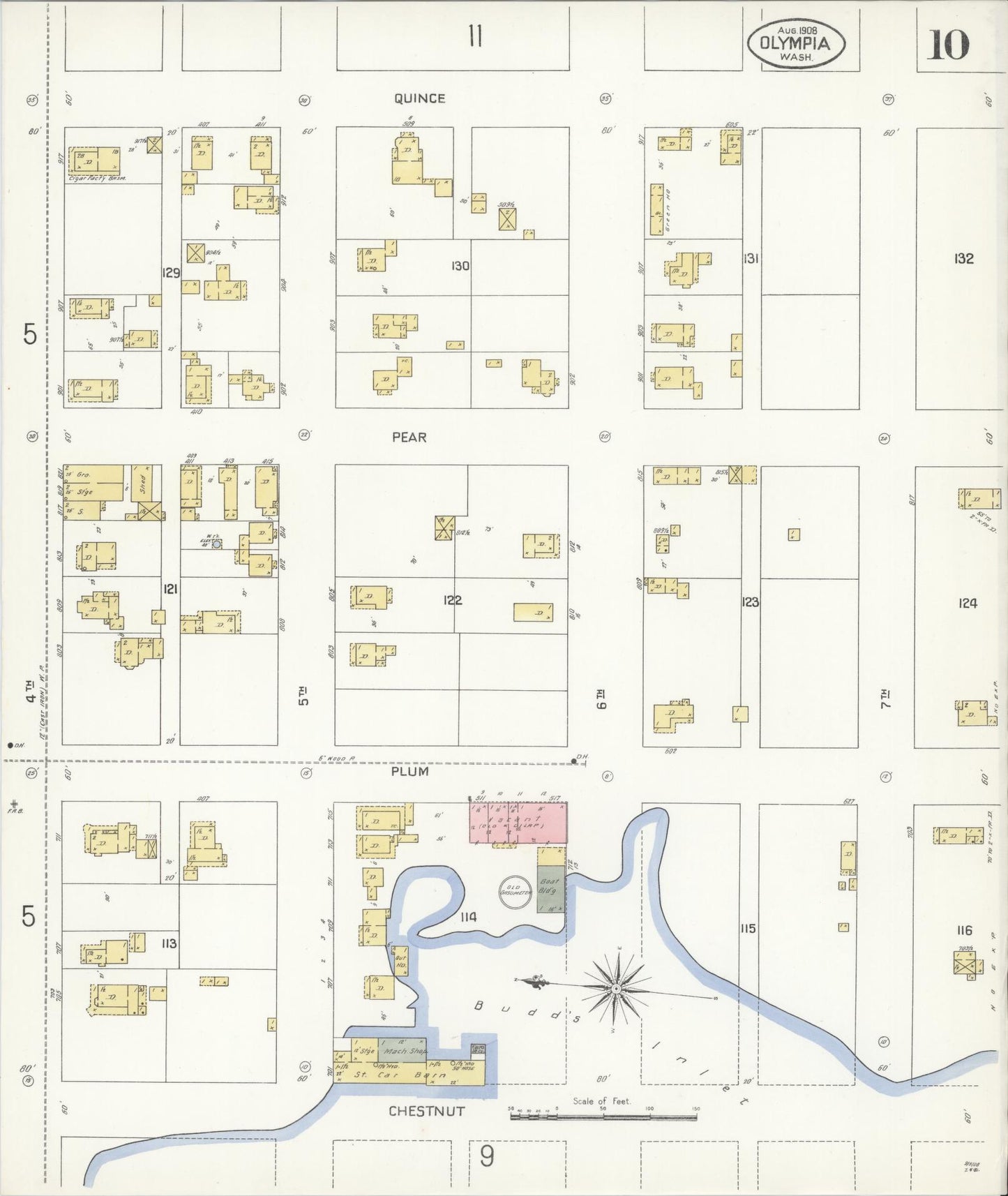 Sanborn Fire Insurance Map from Olympia, Thurston County, Washington (1908), Sheet #0010 - Complete Map Set gallery image, historic Sanborn map, vintage wall art, Washington Washington