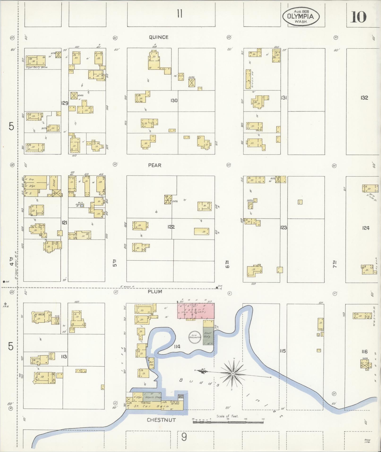 Sanborn Fire Insurance Map from Olympia, Thurston County, Washington (1908), Sheet #0010 - Complete Map Set gallery image, historic Sanborn map, vintage wall art, Washington Washington