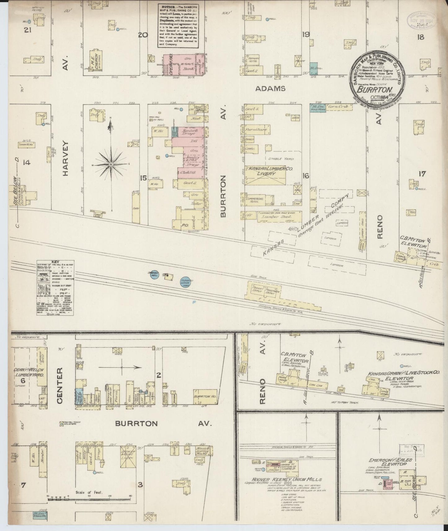 Sanborn Fire Insurance Map from Burrton, Harvey County, Kansas (1884), Sheet #0001 - Historic Sanborn Fire Insurance Map Print, vintage old map wall art, antique decor, genealogy gift, Kansas Kansas map