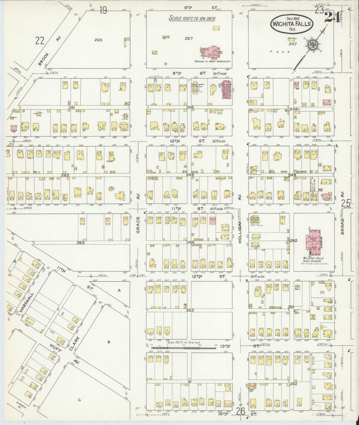 Sanborn Fire Insurance Map from Wichita Falls, Wichita County, Texas (1915), Sheet #0024 - Complete Map Set gallery image, historic Sanborn map, vintage wall art, Texas Texas