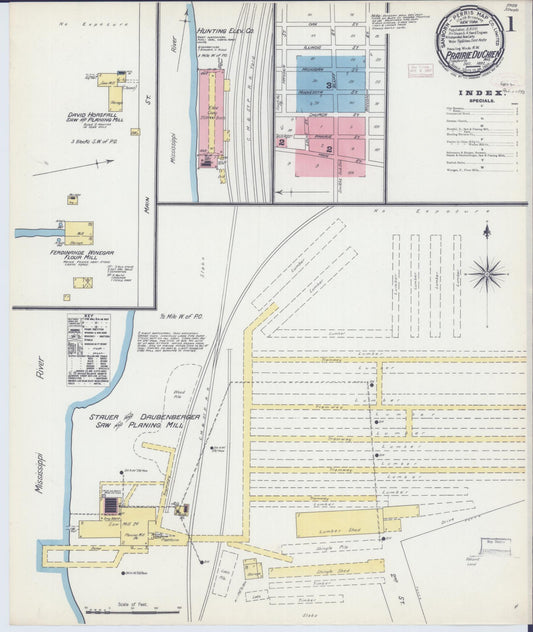 Sanborn Fire Insurance Map from Prairie du Chien, Crawford County, Wisconsin (1892), Sheet #0001 - Historic Sanborn Fire Insurance Map Print, vintage old map wall art, antique decor, genealogy gift, Wisconsin Wisconsin map
