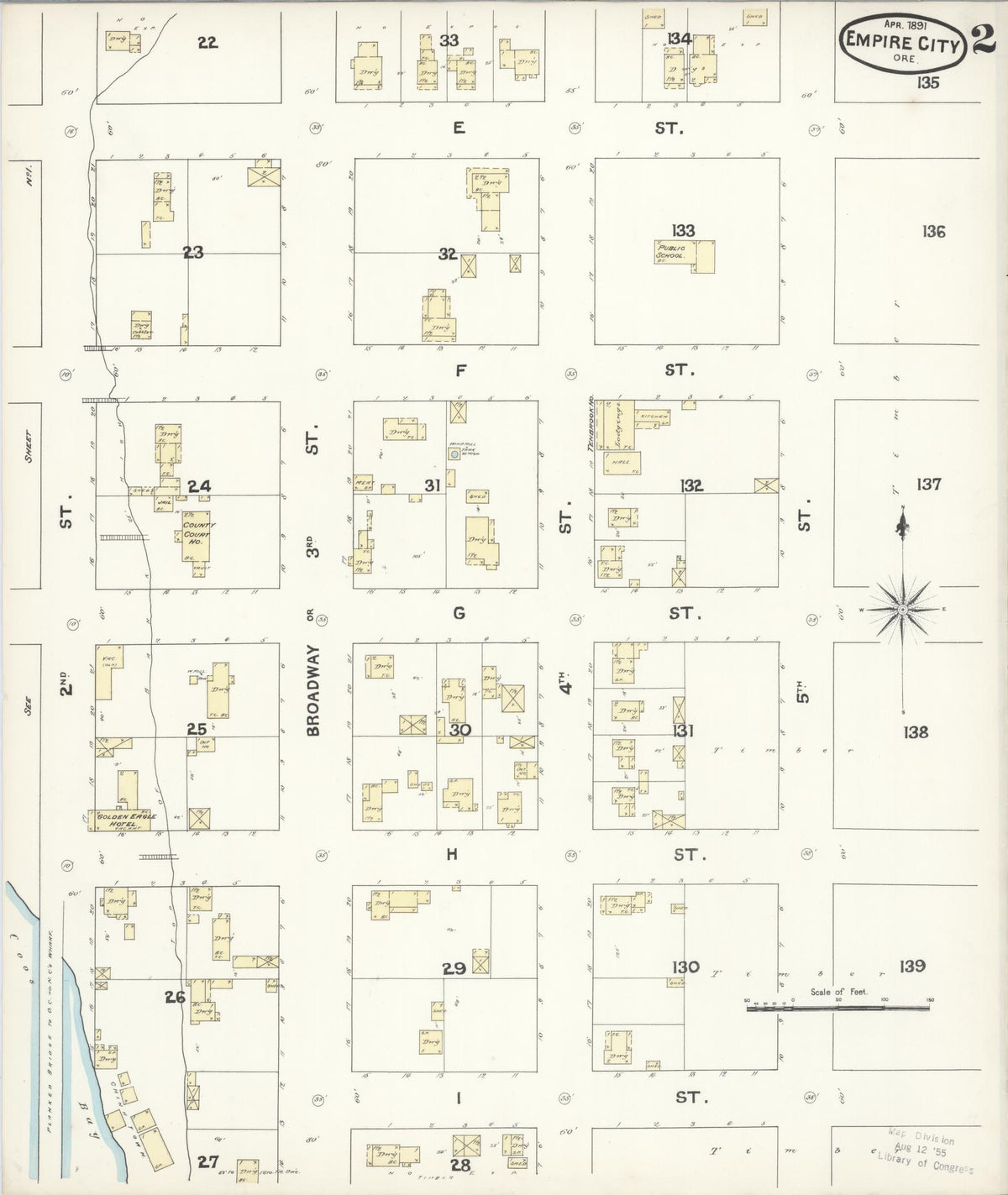 Sanborn Fire Insurance Map from Empire, Coos County, Oregon (1891), Sheet #0002 - Historic Sanborn Fire Insurance Map Print, vintage old map wall art, antique decor, genealogy gift, Oregon Oregon map
