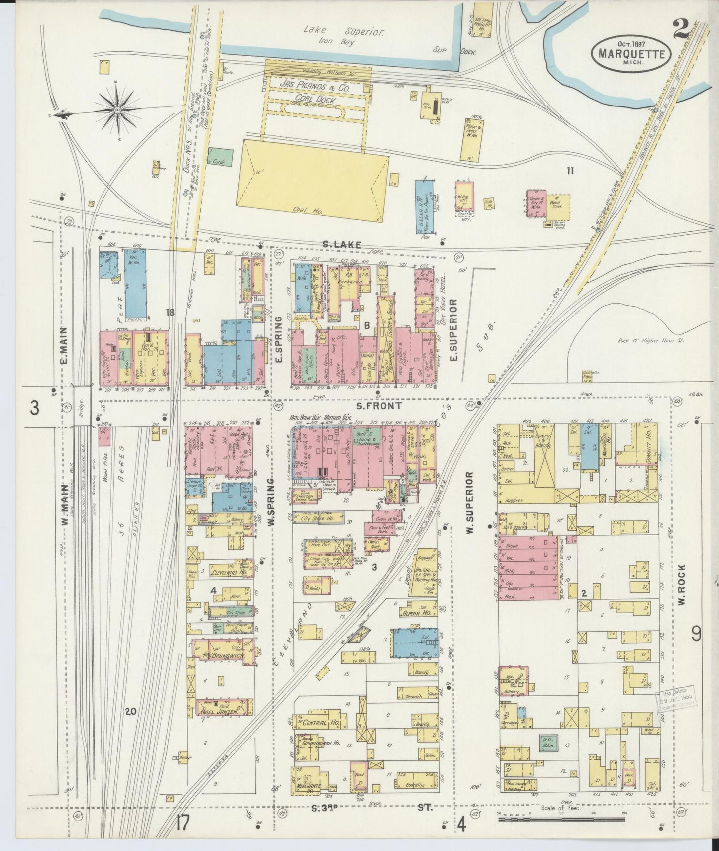 Sanborn Fire Insurance Map from Marquette, Marquette County, Michigan (1897), Sheet #0002 - Complete Map Set gallery image, historic Sanborn map, vintage wall art, Michigan Michigan