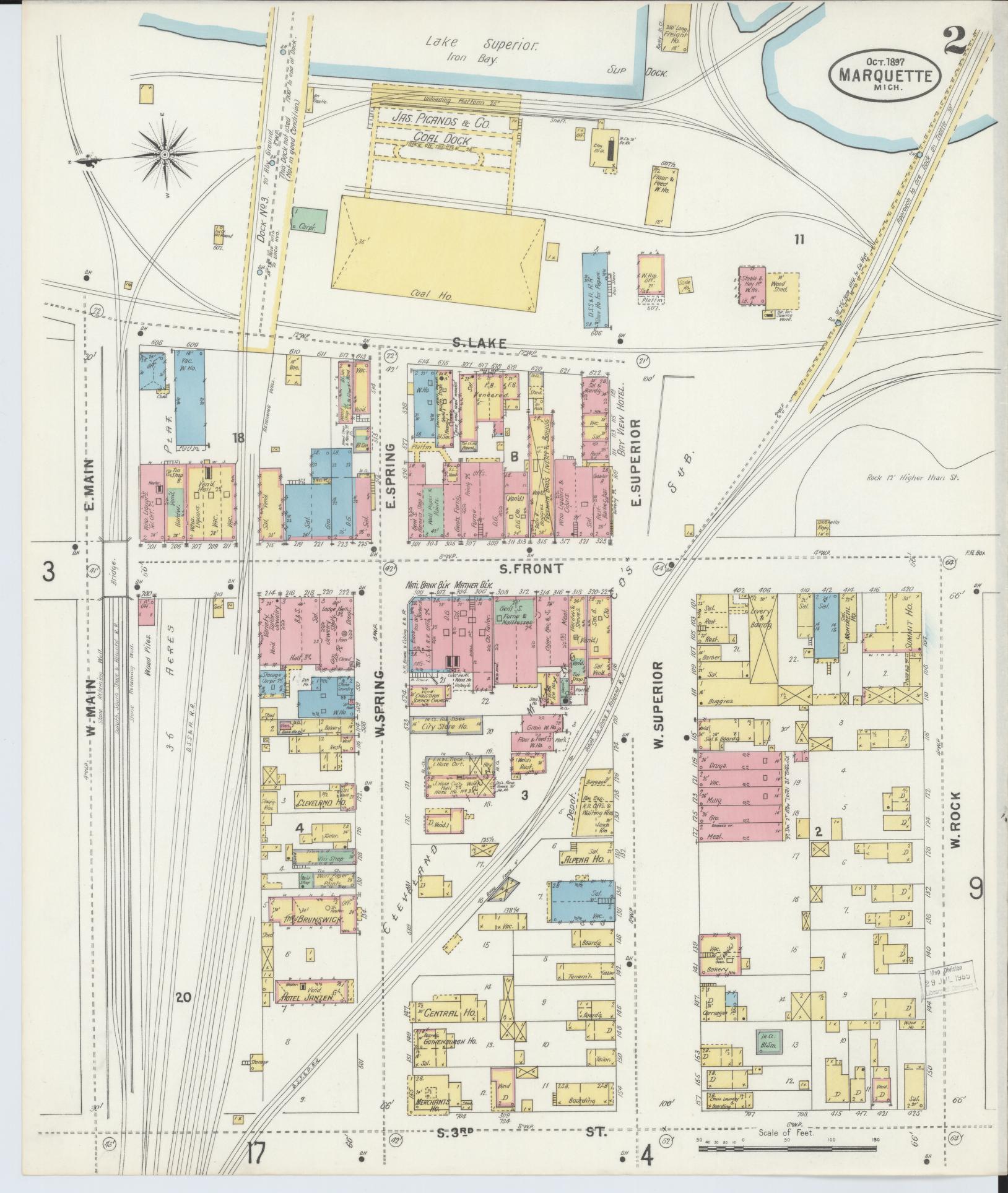 Sanborn Fire Insurance Map from Marquette, Marquette County, Michigan (1897), Sheet #0002 - Complete Map Set gallery image, historic Sanborn map, vintage wall art, Michigan Michigan