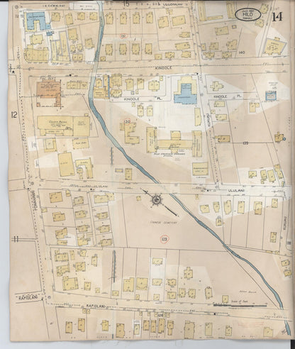 Sanborn Fire Insurance Map from Hilo, Hawaii County, Hawaii (1957), Sheet #0014 - Historic Sanborn Fire Insurance Map Print, vintage old map wall art