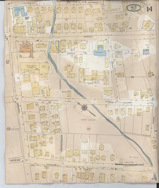Sanborn Fire Insurance Map from Hilo, Hawaii County, Hawaii (1957), Sheet #0014 - Historic Sanborn Fire Insurance Map Print, vintage old map wall art