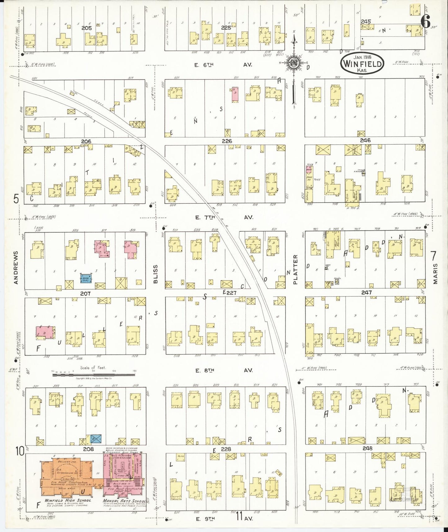 Sanborn Fire Insurance Map from Winfield, Cowley County, Kansas (1918), Sheet #0006 - Complete Map Set gallery image, historic Sanborn map, vintage wall art, Kansas Kansas