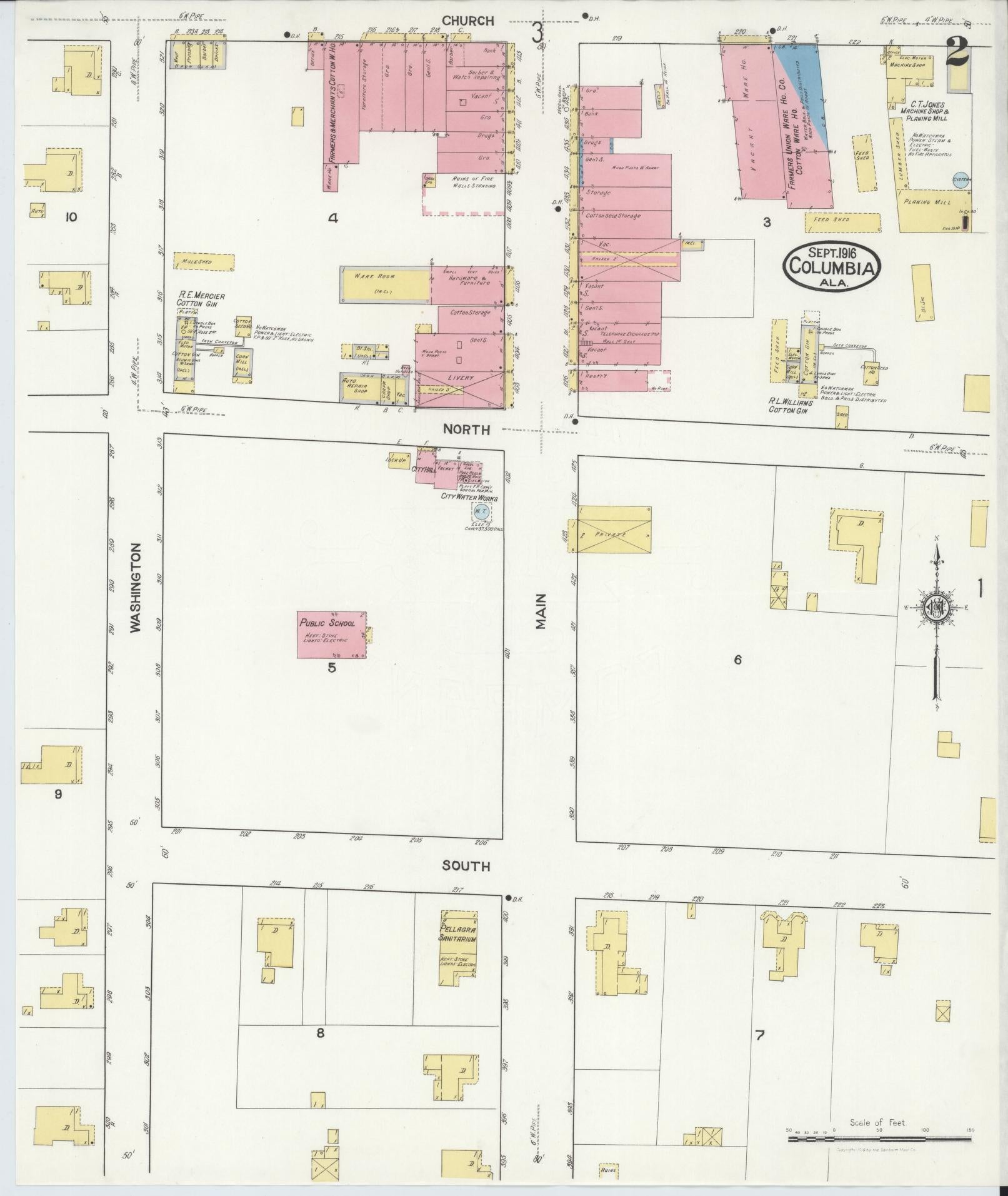 Sanborn Fire Insurance Map from Columbia, Houston County, Alabama (1916), Sheet #0002 - Complete Map Set gallery image, historic Sanborn map, vintage wall art, Alabama Alabama