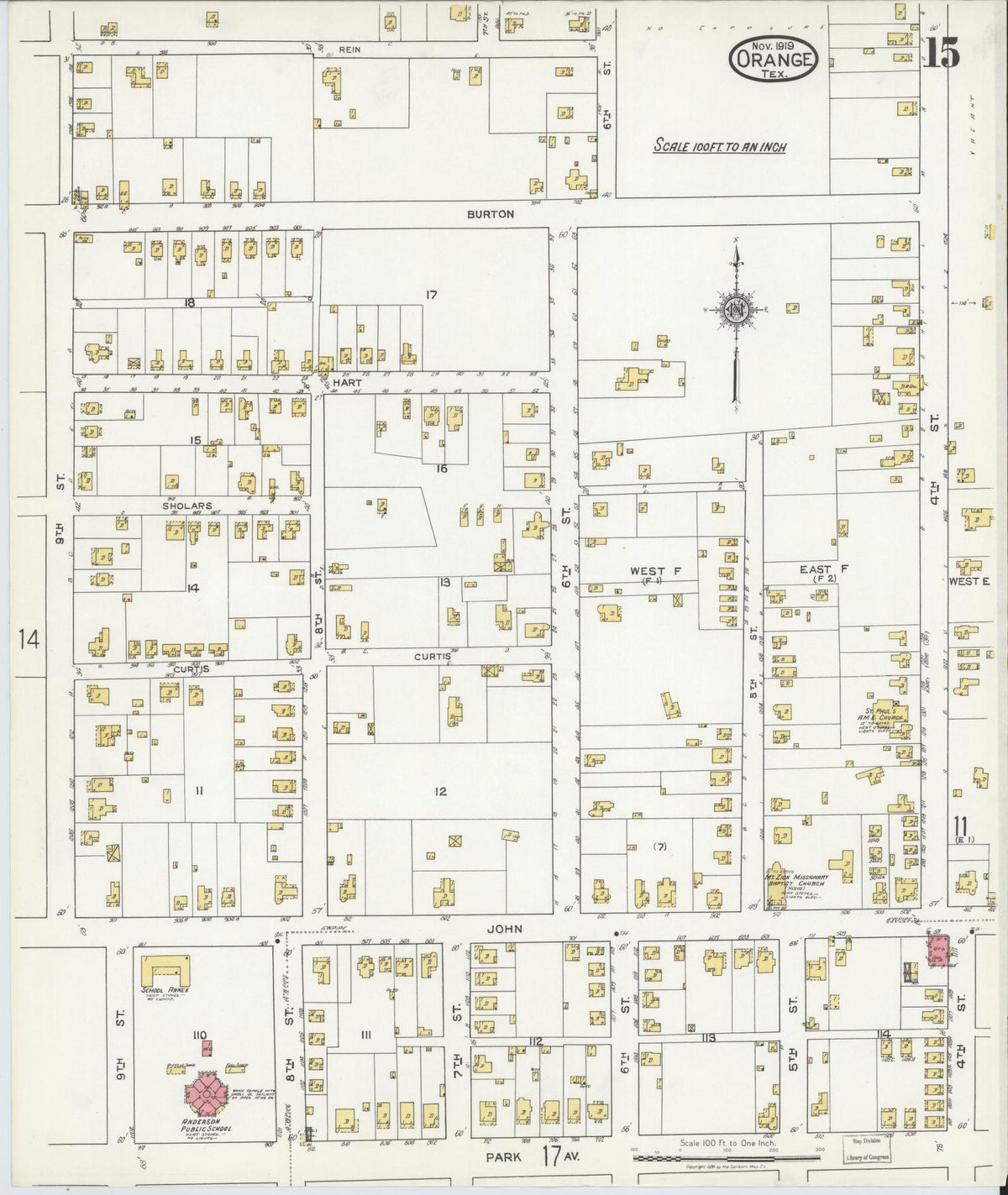 Sanborn Fire Insurance Map from Orange, Orange County, Texas (1919), Sheet #0015 - Complete Map Set gallery image, historic Sanborn map, vintage wall art, Texas Texas