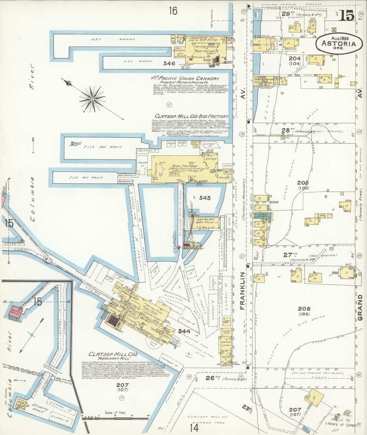 Sanborn Fire Insurance Map from Astoria, Clatsop County, Oregon (1896), Sheet #0015 - Historic Sanborn Fire Insurance Map Print, vintage old map wall art, antique decor, genealogy gift, Oregon Oregon map