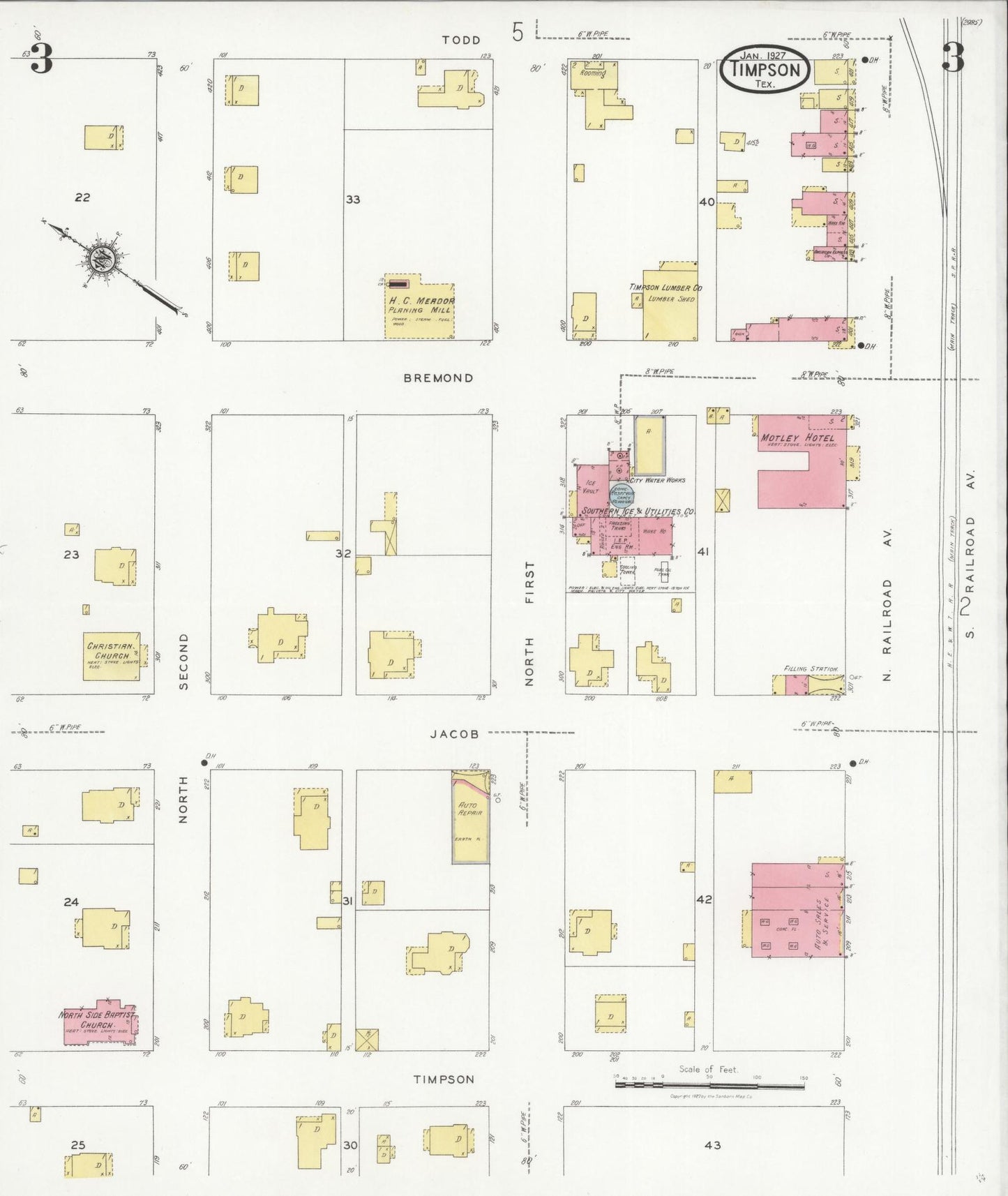 Sanborn Fire Insurance Map from Timpson, Shelby County, Texas (1927), Sheet #0003 - Historic Sanborn Fire Insurance Map Print, vintage old map wall art, antique decor, genealogy gift, Texas Texas map
