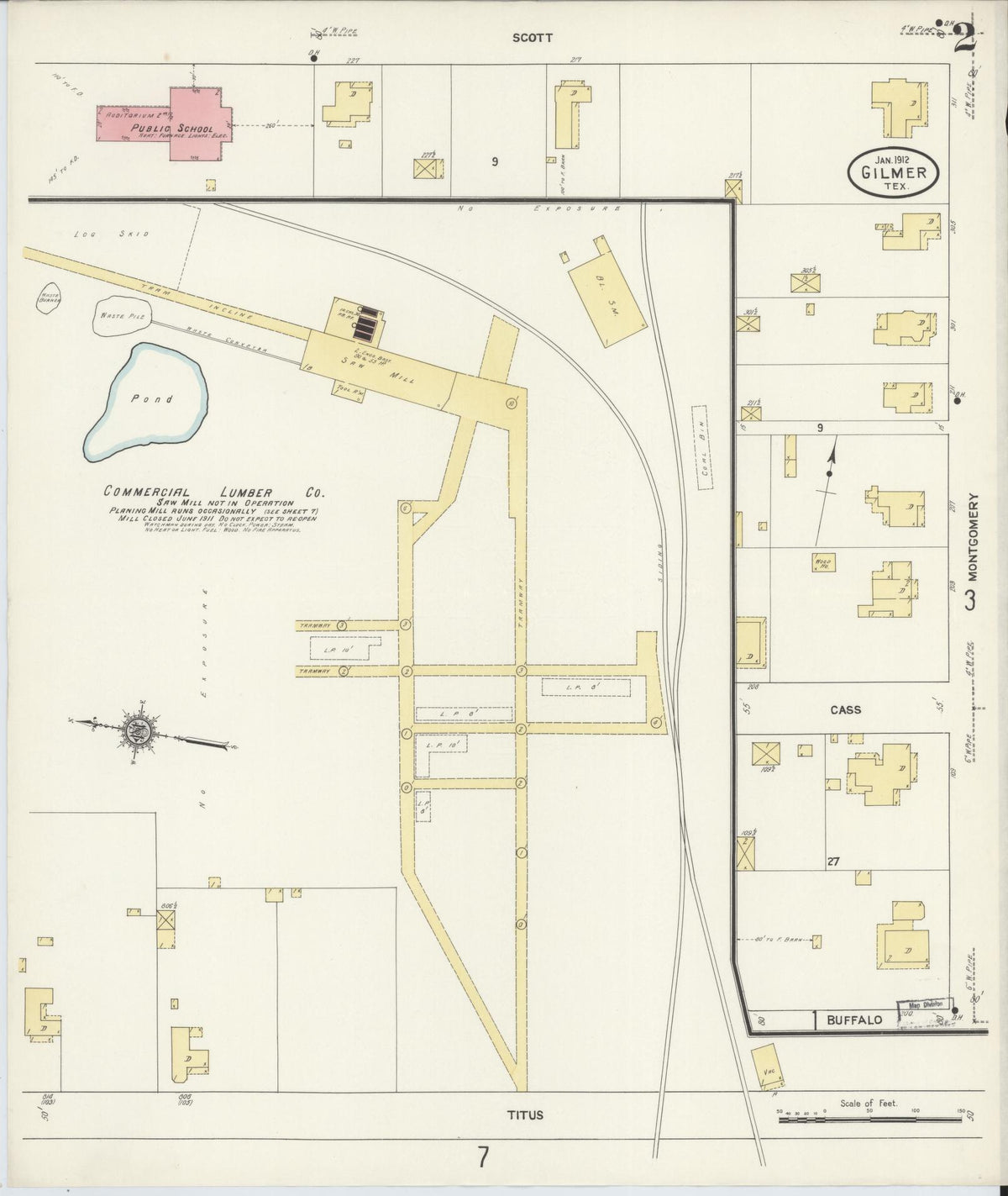 Sanborn Fire Insurance Map from Gilmer, Upshur County, Texas (1912), Sheet #0002 - Historic Sanborn Fire Insurance Map Print, vintage old map wall art, antique decor, genealogy gift, Texas Texas map