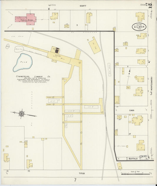 Sanborn Fire Insurance Map from Gilmer, Upshur County, Texas (1912), Sheet #0002 - Historic Sanborn Fire Insurance Map Print, vintage old map wall art, antique decor, genealogy gift, Texas Texas map