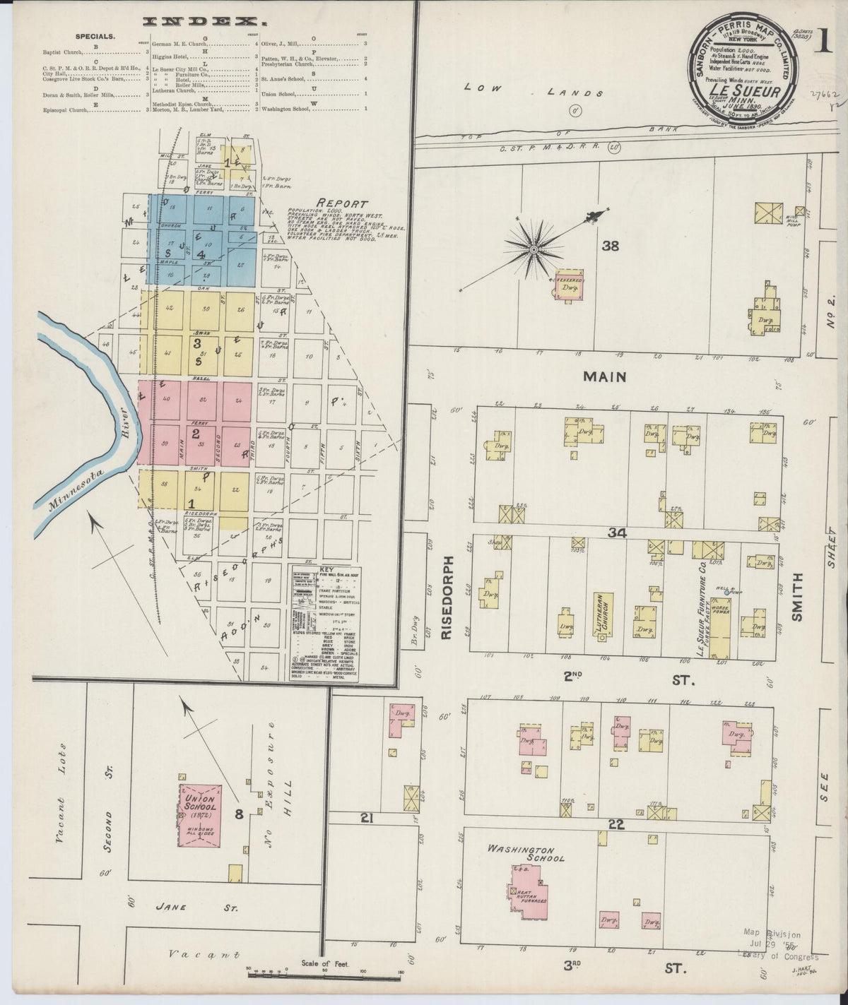 Sanborn Fire Insurance Map from Le Sueur, Le Sueur County, Minnesota (1890), Sheet #0001 - Complete Map Set gallery image, historic Sanborn map, vintage wall art, Minnesota Minnesota