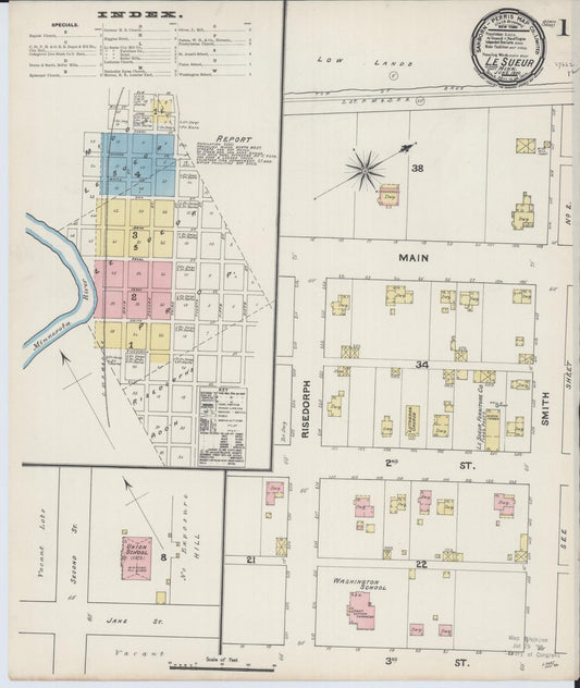 Sanborn Fire Insurance Map from Le Sueur, Le Sueur County, Minnesota (1890), Sheet #0001 - Complete Map Set gallery image, historic Sanborn map, vintage wall art, Minnesota Minnesota