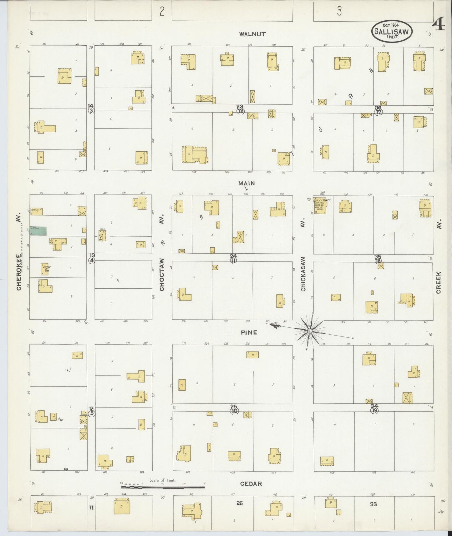 Sanborn Fire Insurance Map from Sallisaw, Sequoyah County, Oklahoma (1904), Sheet #0004 - Historic Sanborn Fire Insurance Map Print, vintage old map wall art, antique decor, genealogy gift, Oklahoma Oklahoma map