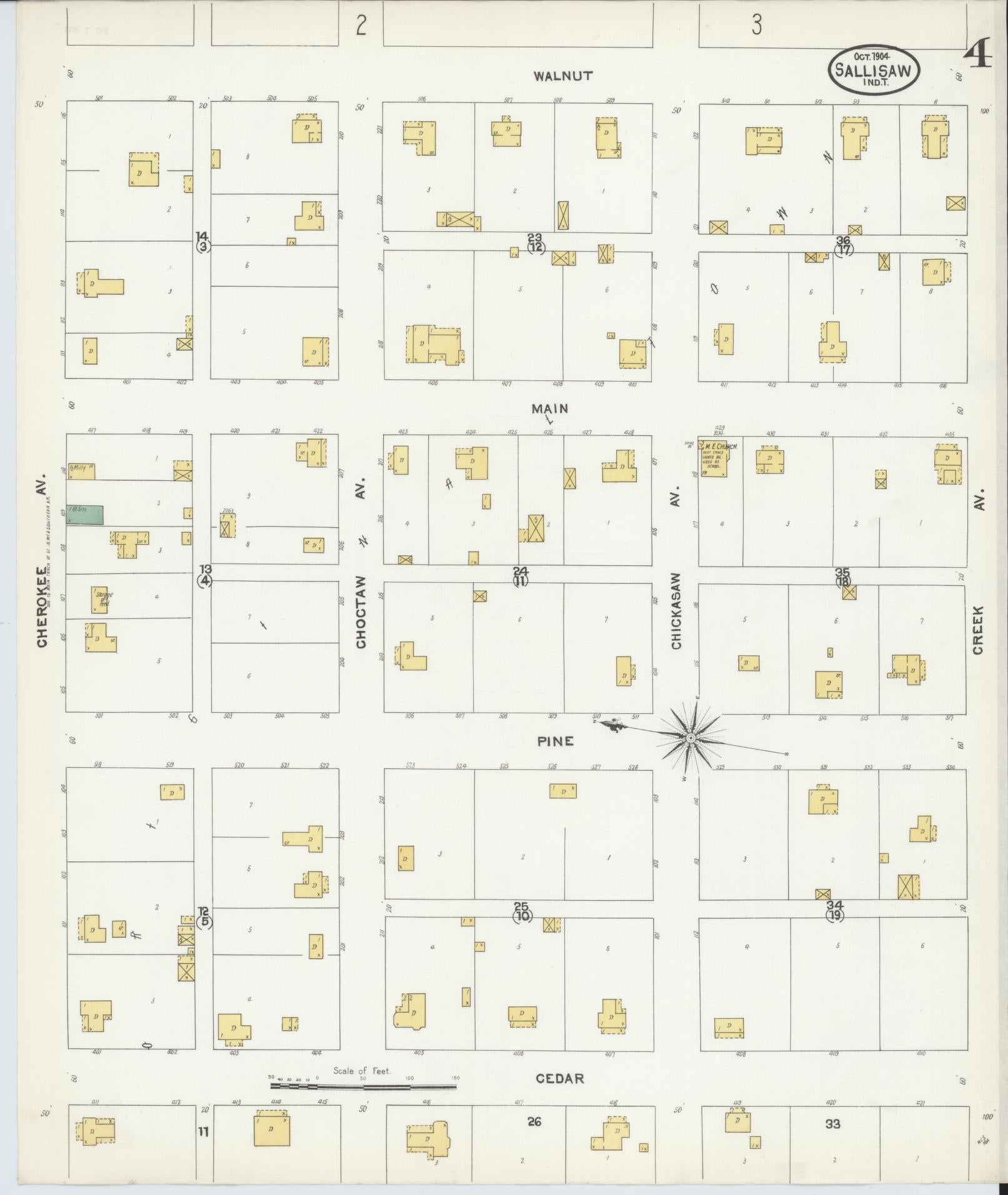 Sanborn Fire Insurance Map from Sallisaw, Sequoyah County, Oklahoma (1904), Sheet #0004 - Historic Sanborn Fire Insurance Map Print, vintage old map wall art, antique decor, genealogy gift, Oklahoma Oklahoma map