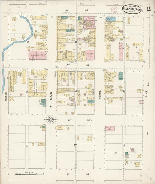 Sanborn Fire Insurance Map from Ellensburg, Kittitas County, Washington (1888), Sheet #0002 - Historic Sanborn Fire Insurance Map Print, vintage old map wall art, antique decor, genealogy gift, Washington Washington map