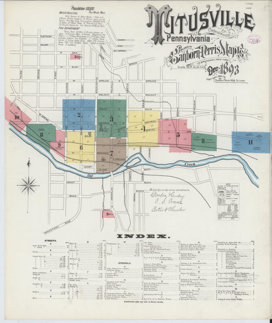 Sanborn Fire Insurance Map from Titusville, Crawford County, Pennsylvania (1893), Sheet #0001 - Historic Sanborn Fire Insurance Map Print, vintage old map wall art, antique decor, genealogy gift, Pennsylvania Pennsylvania map