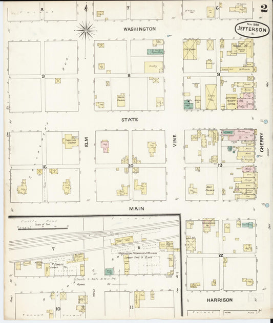 Sanborn Fire Insurance Map from Jefferson, Greene County, Iowa (1888), Sheet #0002 - Historic Sanborn Fire Insurance Map Print, vintage old map wall art