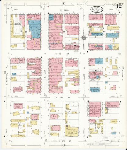 Sanborn Fire Insurance Map from Fort Scott, Bourbon County, Kansas (1912), Sheet #0012 - Complete Map Set gallery image, historic Sanborn map, vintage wall art, Kansas Kansas