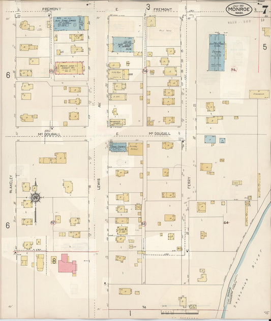 Sanborn Fire Insurance Map from Monroe, Snohomish County, Washington (1942), Sheet #0007 - Historic Sanborn Fire Insurance Map Print, vintage old map wall art, antique decor, genealogy gift, Washington Washington map