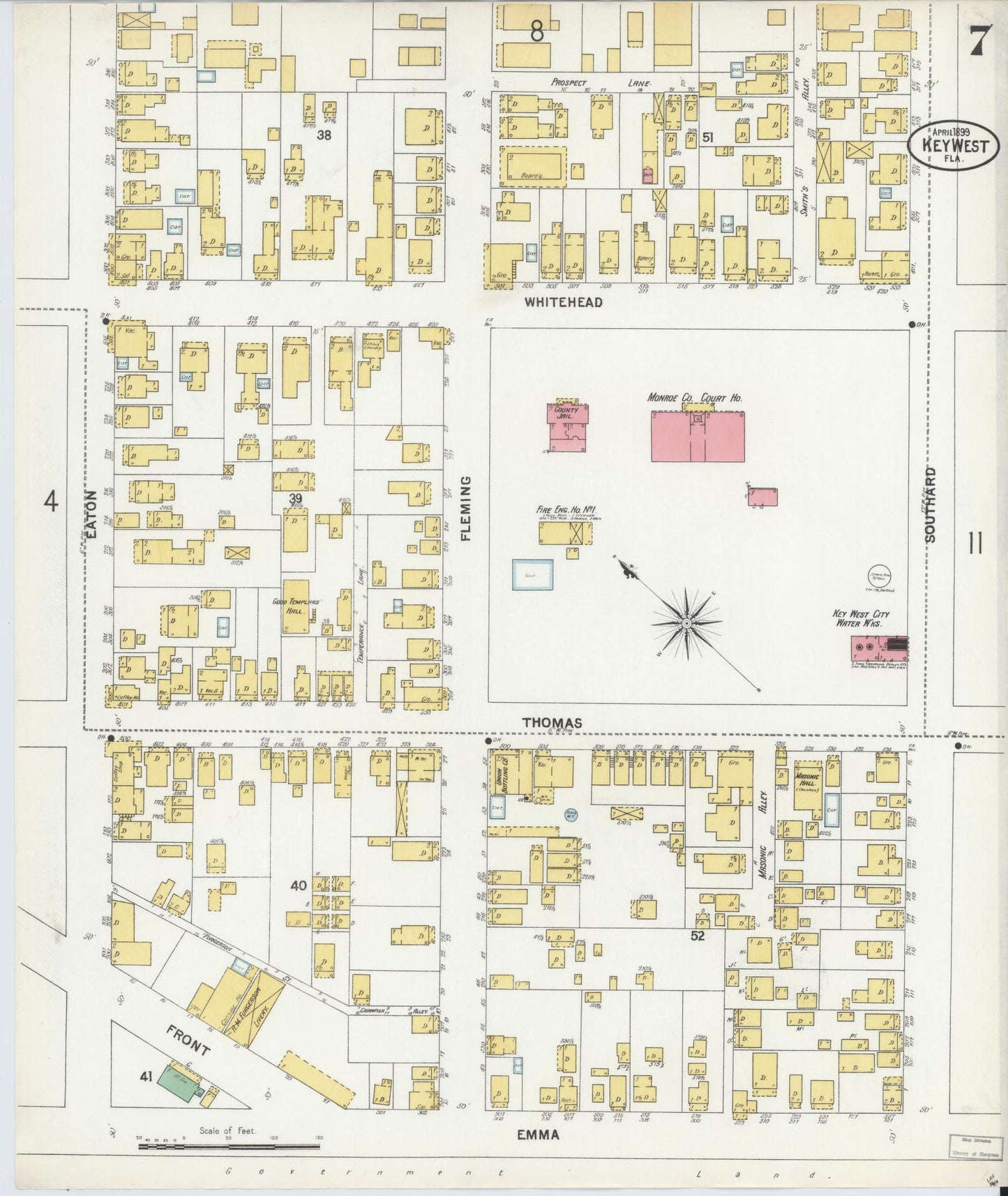 Sanborn Fire Insurance Map from Key West, Monroe County, Florida (1899), Sheet #0007 - Complete Map Set gallery image, historic Sanborn map, vintage wall art, Florida Florida