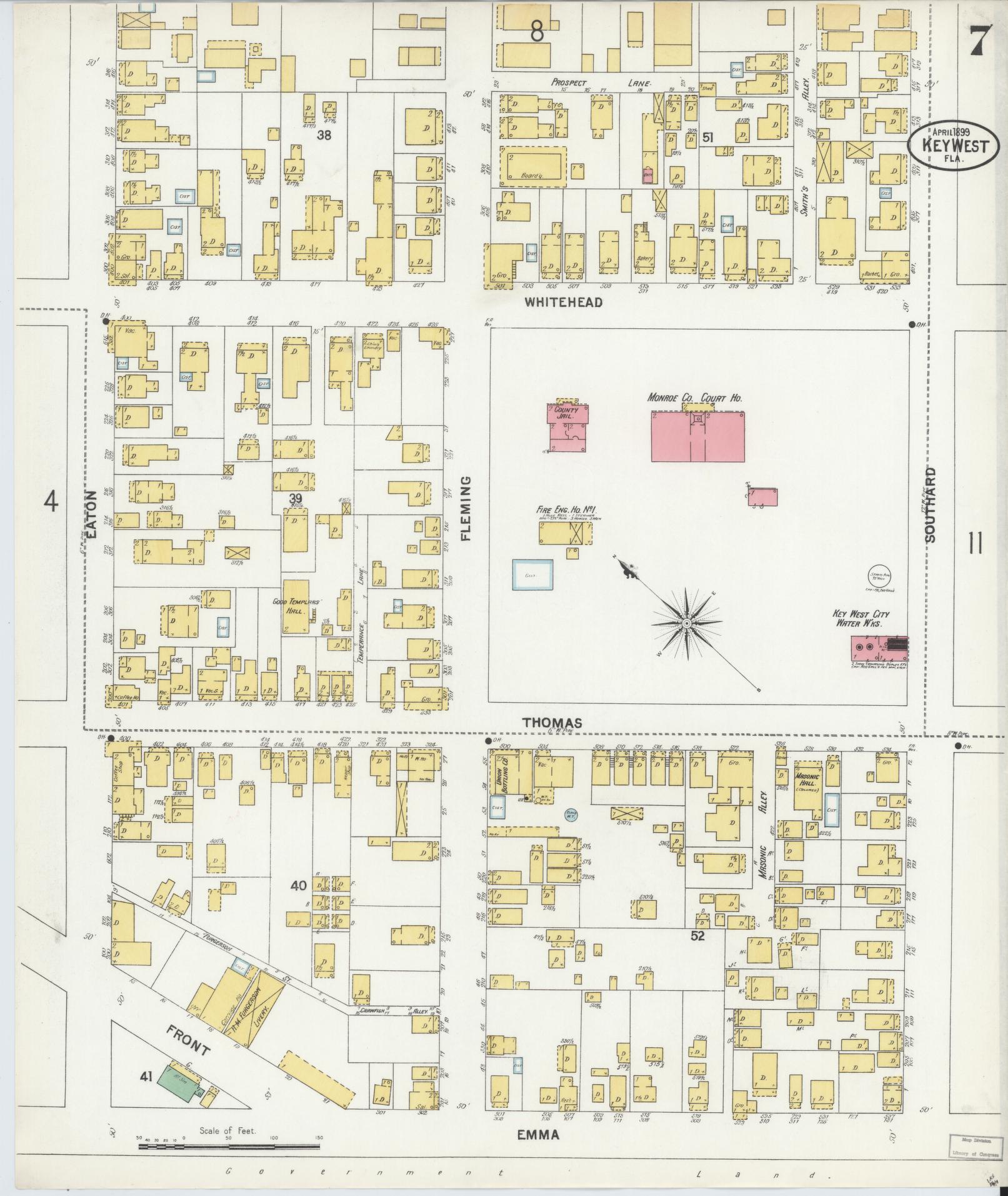 Sanborn Fire Insurance Map from Key West, Monroe County, Florida (1899), Sheet #0007 - Complete Map Set gallery image, historic Sanborn map, vintage wall art, Florida Florida