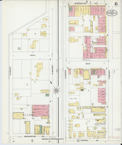 Sanborn Fire Insurance Map from Greenville, Washington County, Mississippi (1900), Sheet #0006 - Complete Map Set gallery image, historic Sanborn map, vintage wall art, Mississippi Mississippi