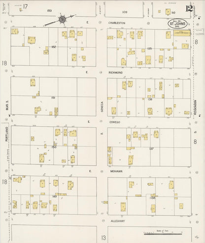 Sanborn Fire Insurance Map from Saint Johns, Multnomah County, Oregon (1911), Sheet #0012 - Complete Map Set gallery image, historic Sanborn map, vintage wall art, Oregon Oregon