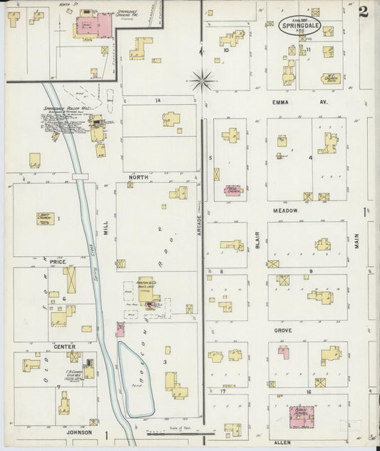 Sanborn Fire Insurance Map from Springdale, Washington County, Arkansas (1897), Sheet #0002 - Historic Sanborn Fire Insurance Map Print, vintage old map wall art, antique decor, genealogy gift, Arkansas Arkansas map
