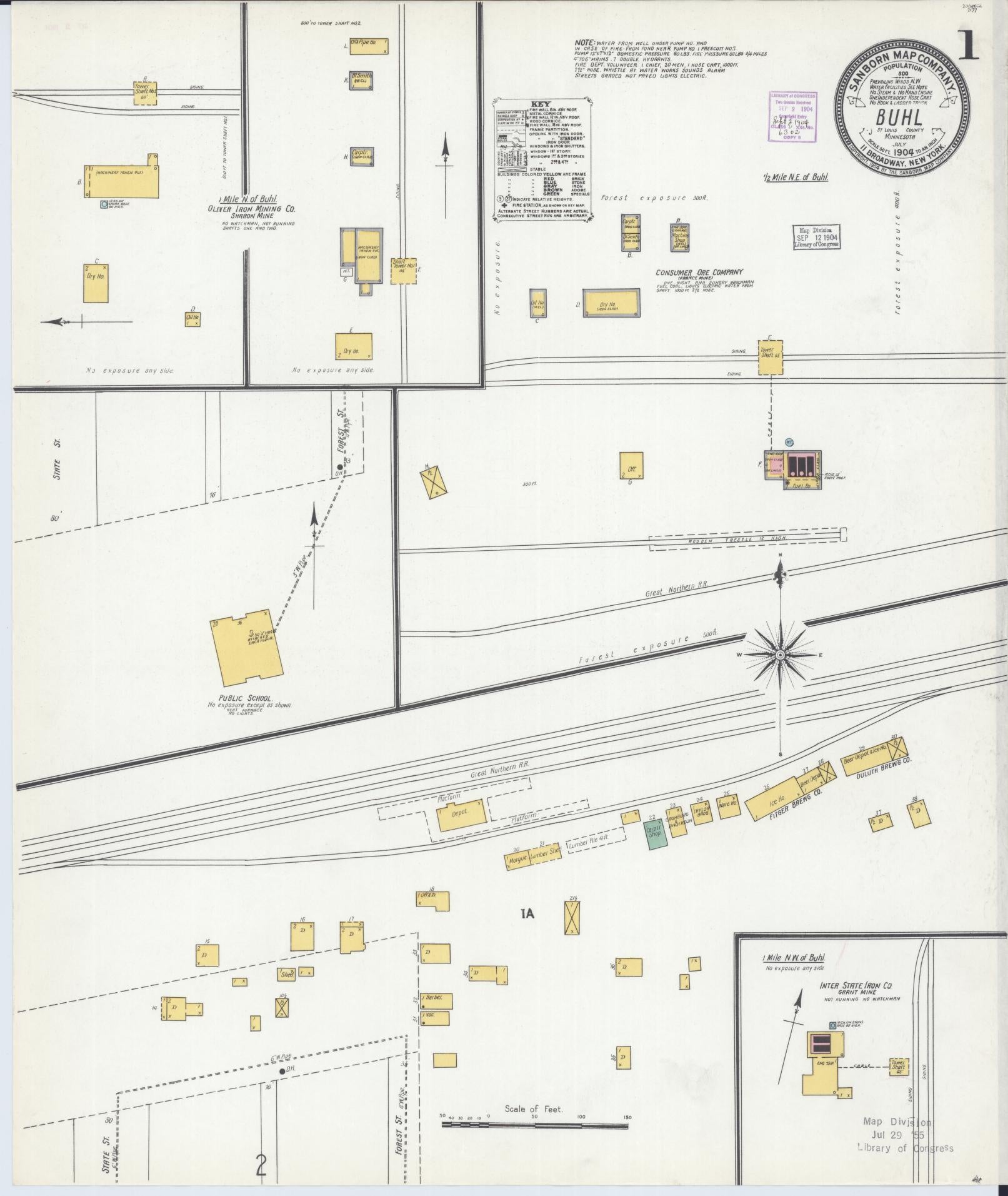 Sanborn Fire Insurance Map from Buhl, Saint Louis County, Minnesota (1904), Sheet #0001 - Historic Sanborn Fire Insurance Map Print, vintage old map wall art, antique decor, genealogy gift, Minnesota Minnesota map